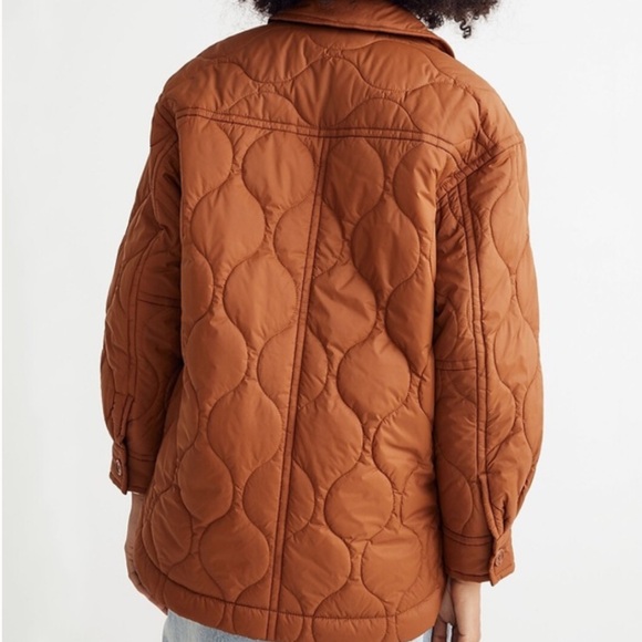 Madewell Air Puff Quilted Shirt Jacket Warm Coffee Burnt Orange Medium - Picture 4 of 14